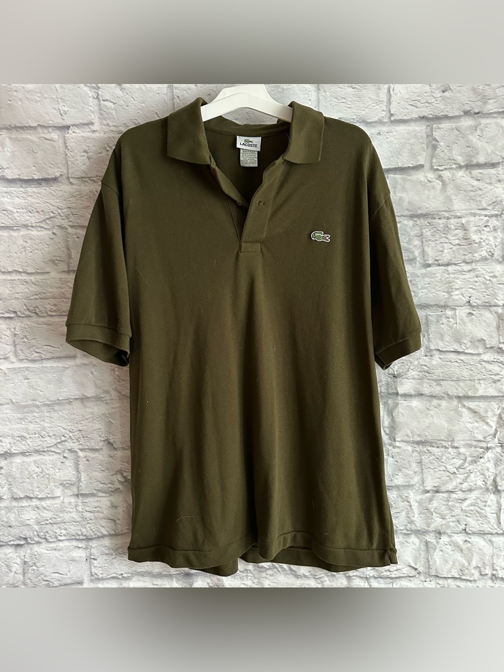 PREOWNED LACOSTE OLIVE GREEN BROWN SHORT SLEEVE MENS POLO SHIRT SIZE XL 7